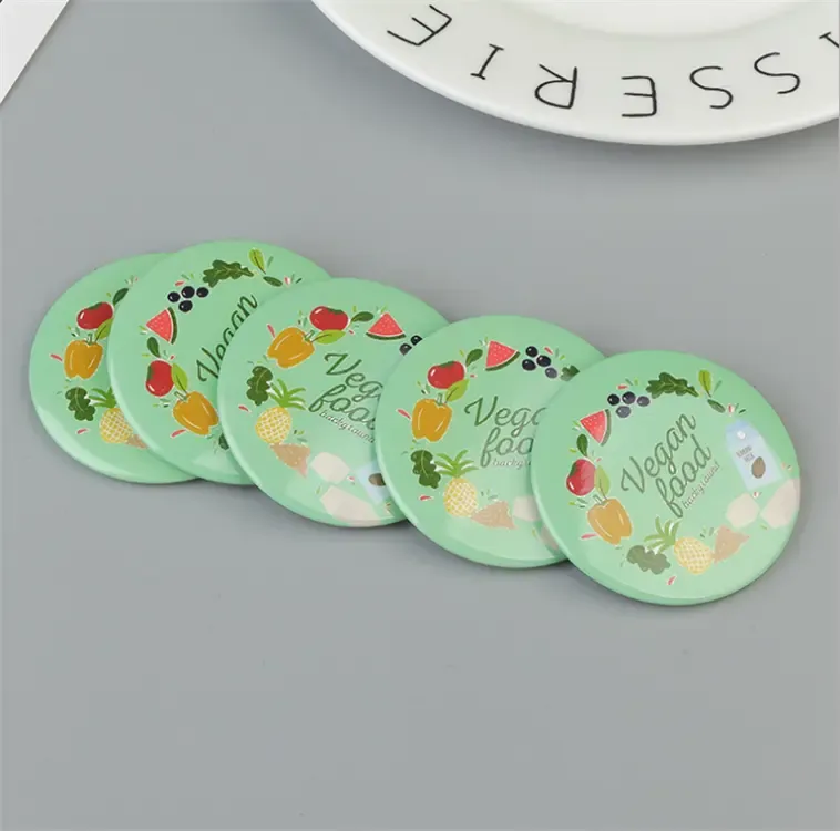 Printed pin badges from the live Printed Button Badges page: printed badge example