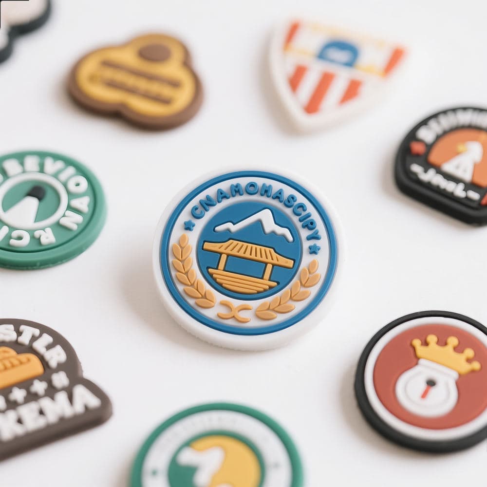 Custom PVC pin badges: assorted round logo badges