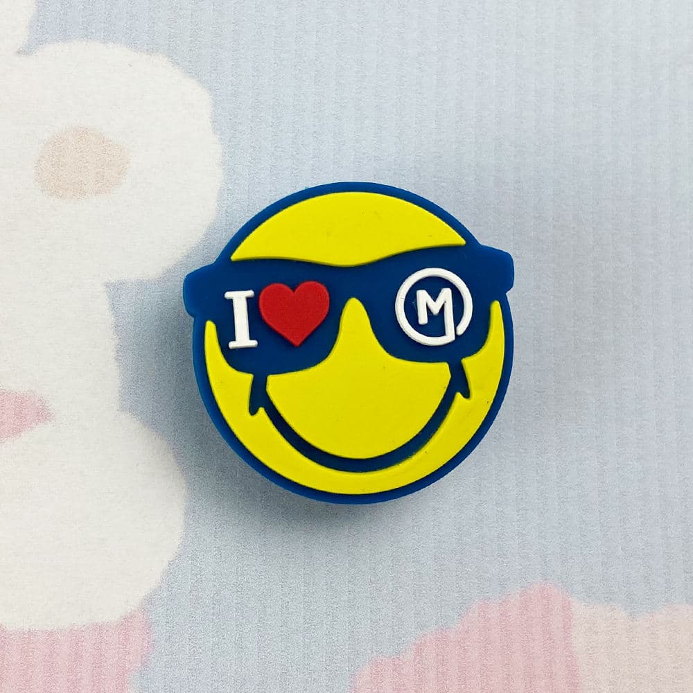 Custom PVC pin badges: yellow smiley heart badge