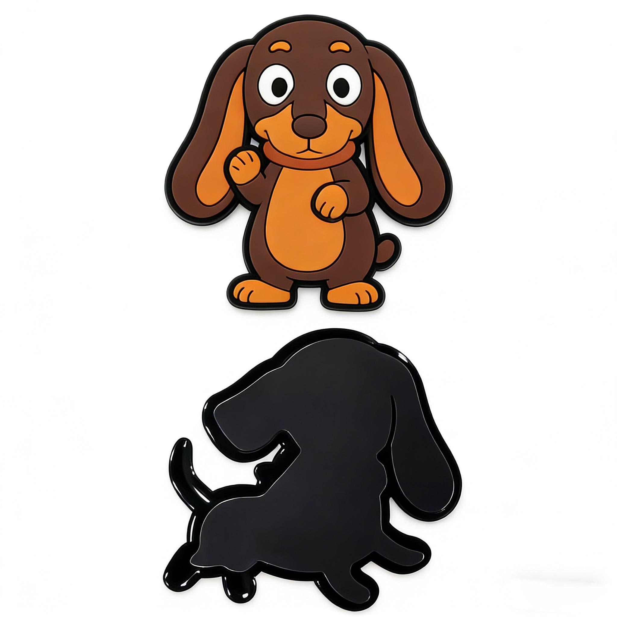 Custom character-shaped PVC fridge magnets featuring a dog and bear