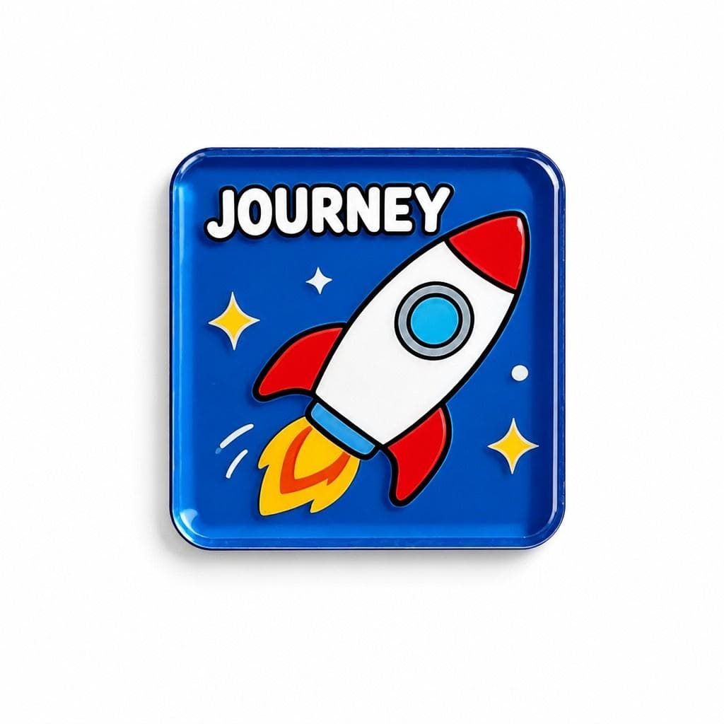 Custom rocket-shaped acrylic fridge magnet