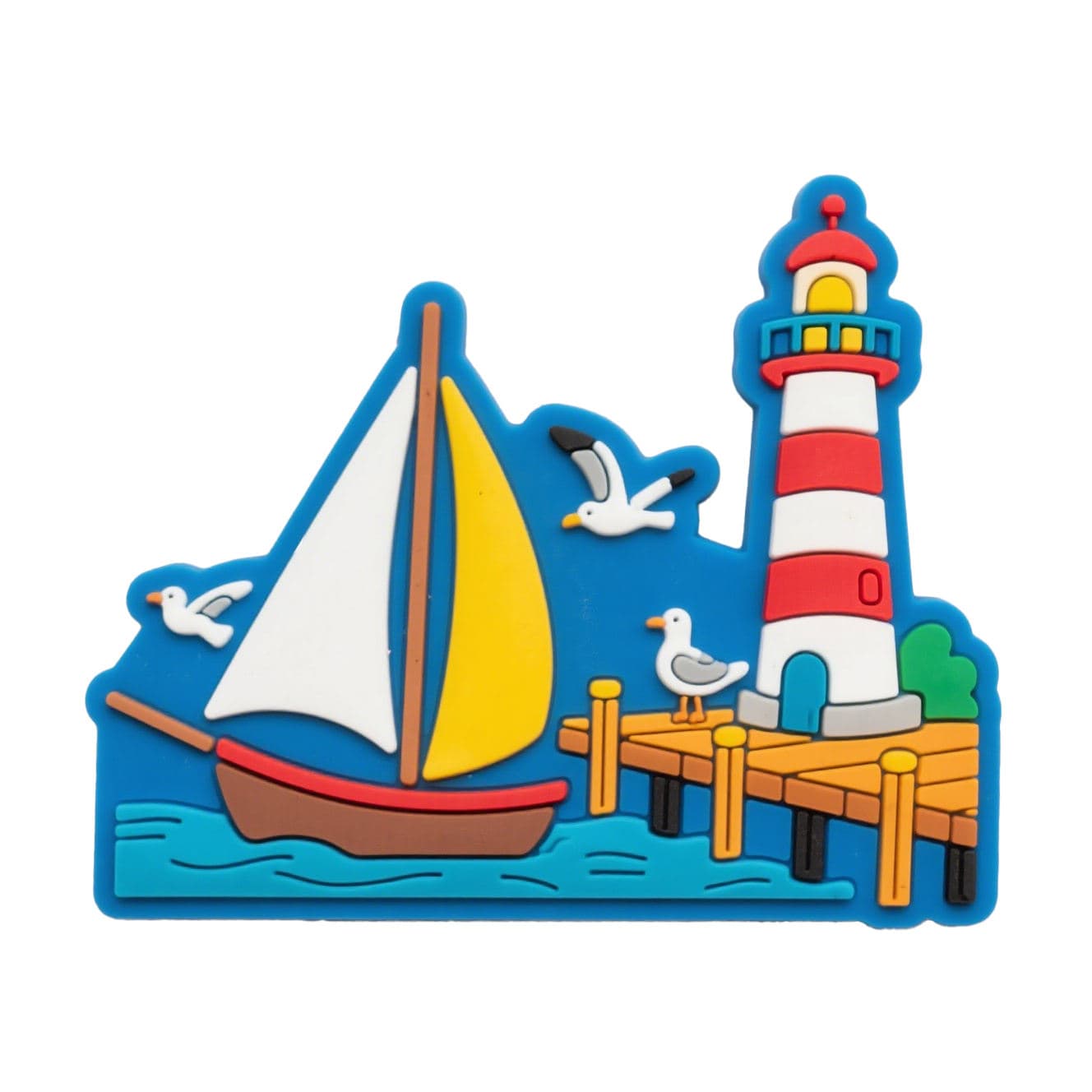 Custom sailing boat and lighthouse PVC fridge magnet