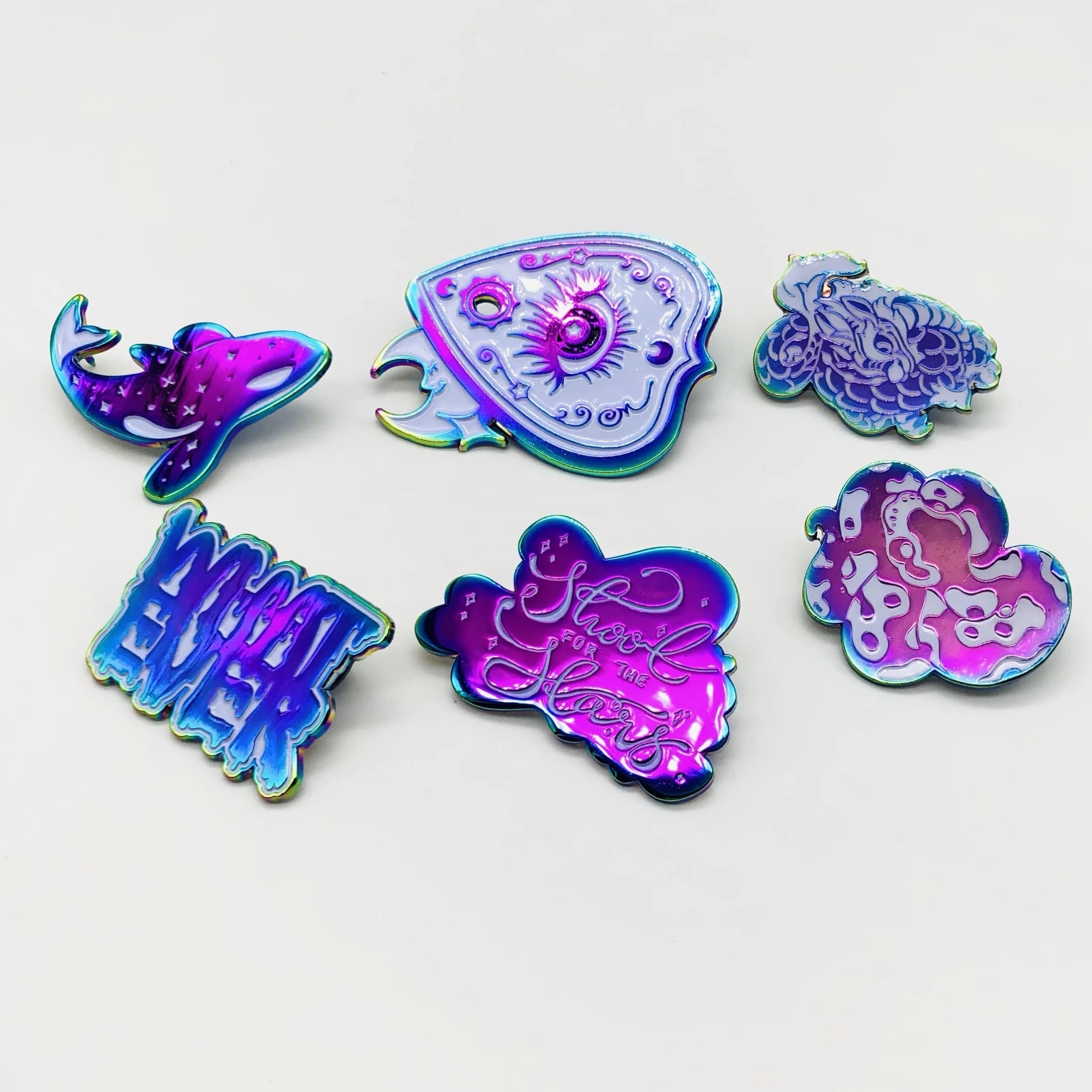 Rainbow plated pin badges: group of badges