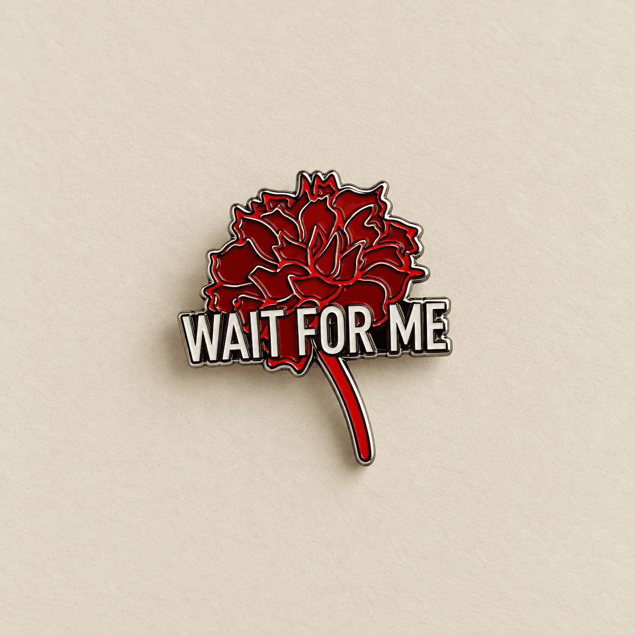 Red flower Wait for Me enamel badge