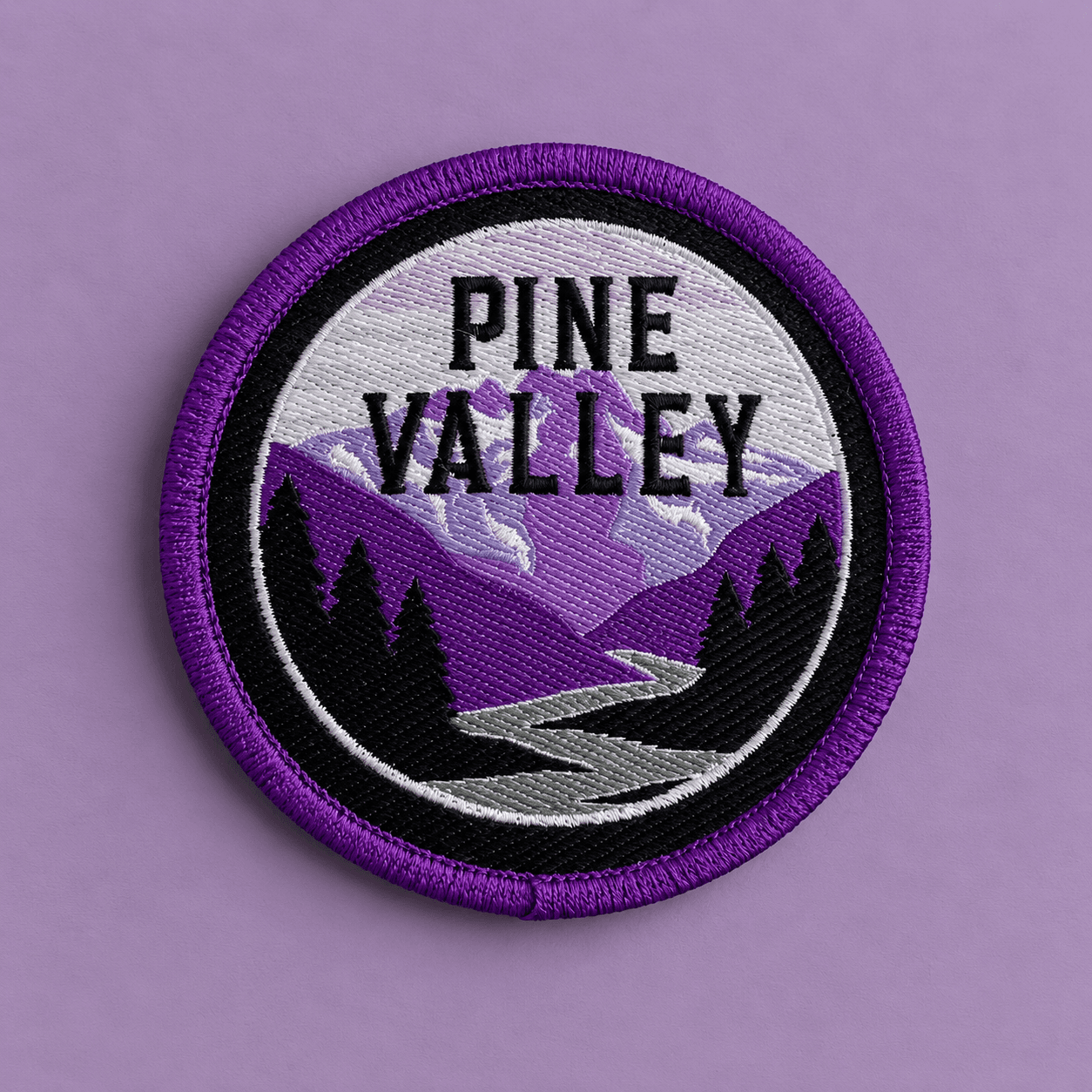 Custom woven patch with Pine Valley design