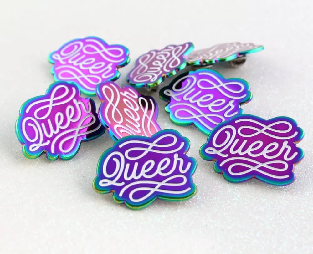 Rainbow plated pin badges: custom brooch badge