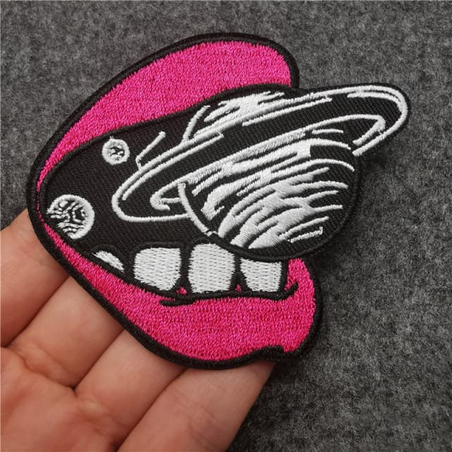 Woven patches: rock lettering detail