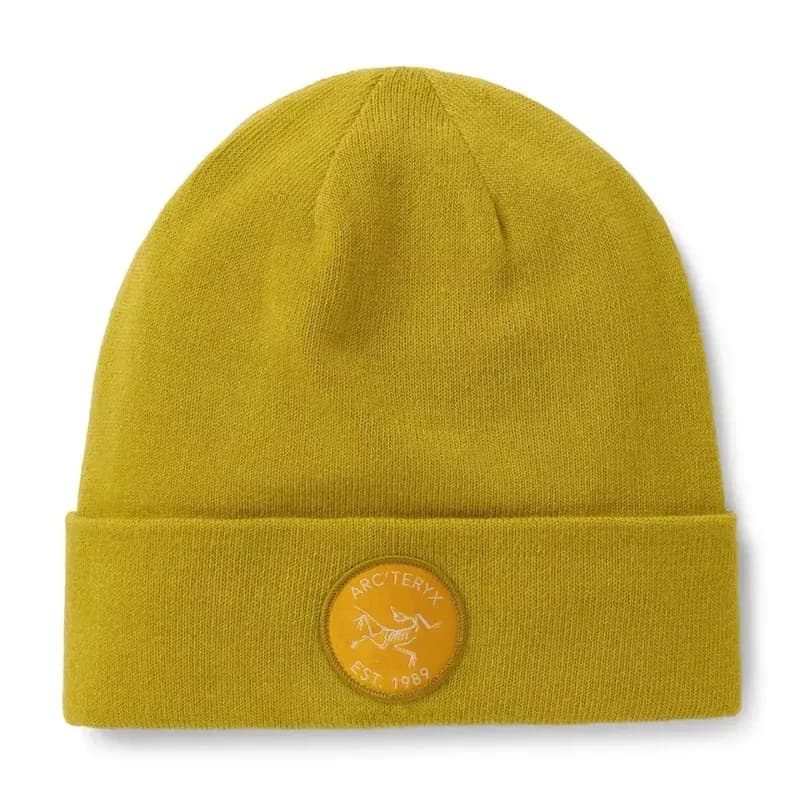 Bespoke yellow beanie with embroidered logo patch