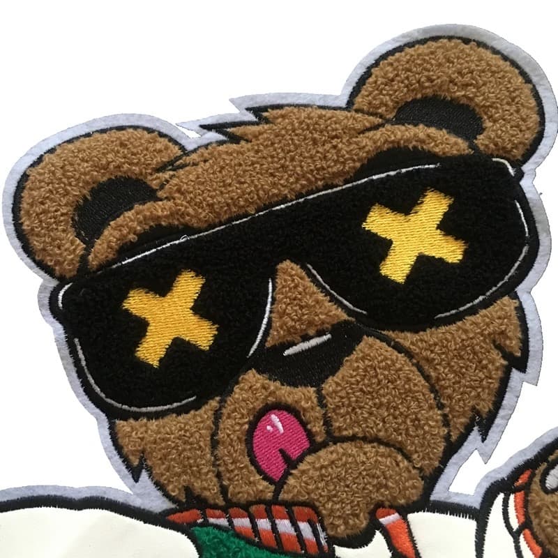 Custom chenille bear patch with sunglasses