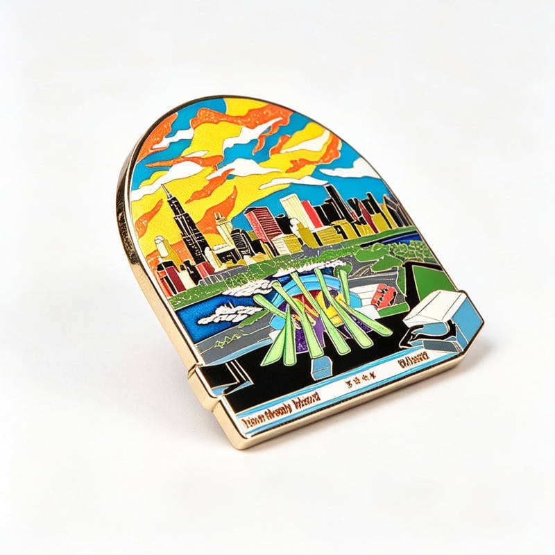 Colourful city and ski enamel fridge magnet
