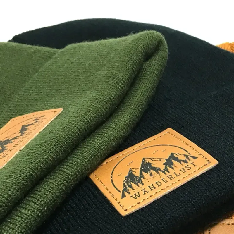 Close up custom beanie with logo material