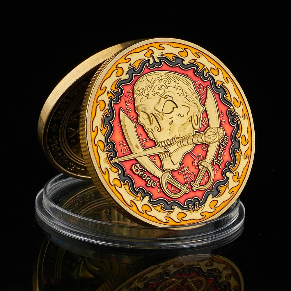 Gold pirate coin with soft enamel