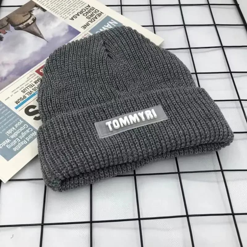Custom grey beanie with pvc logo
