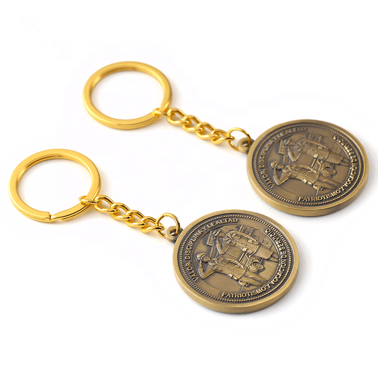 Die-struck keyrings from the live page: plated die-cast keychain