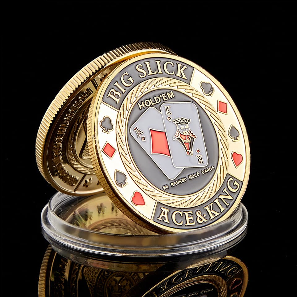 Poker chip style coin with enamel