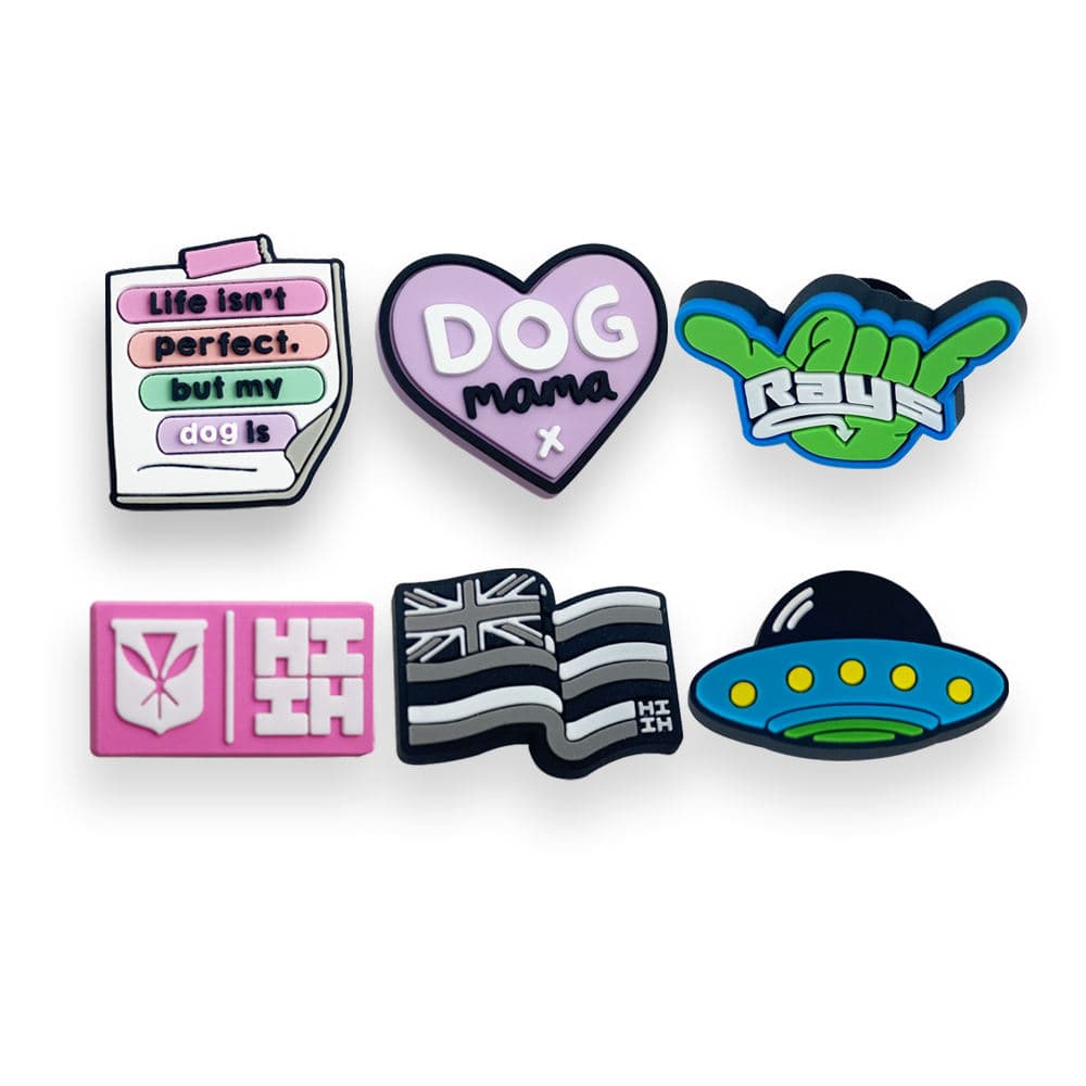 Custom PVC pin badges: assorted graphic badge set