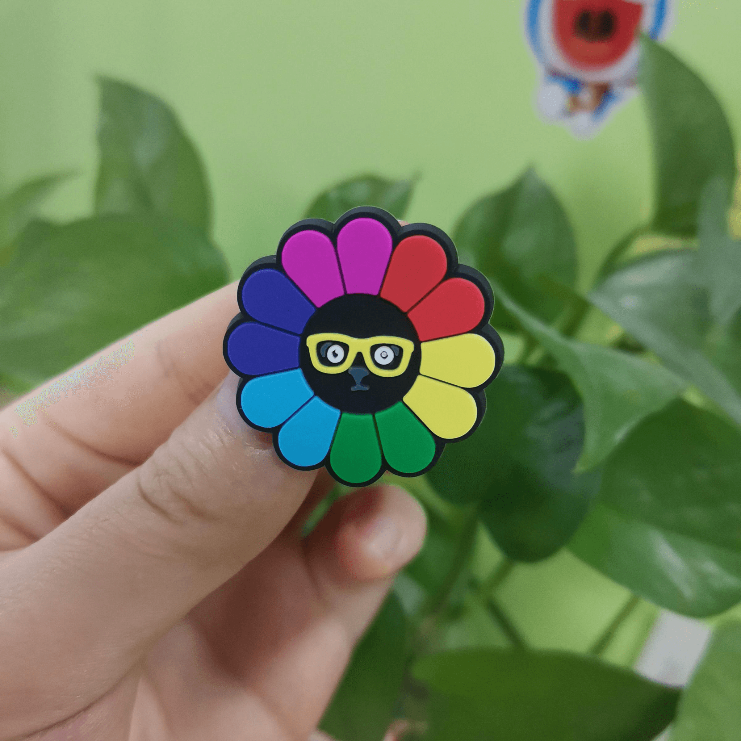 Custom PVC pin badges: rainbow flower character badge