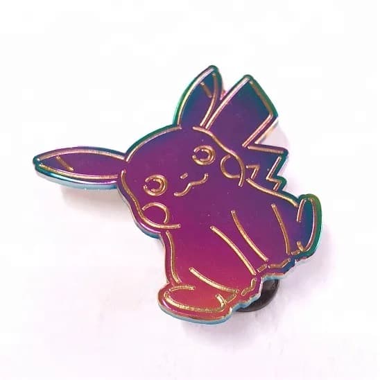 Rainbow plated pin badges from the live page: custom rainbow plated badge