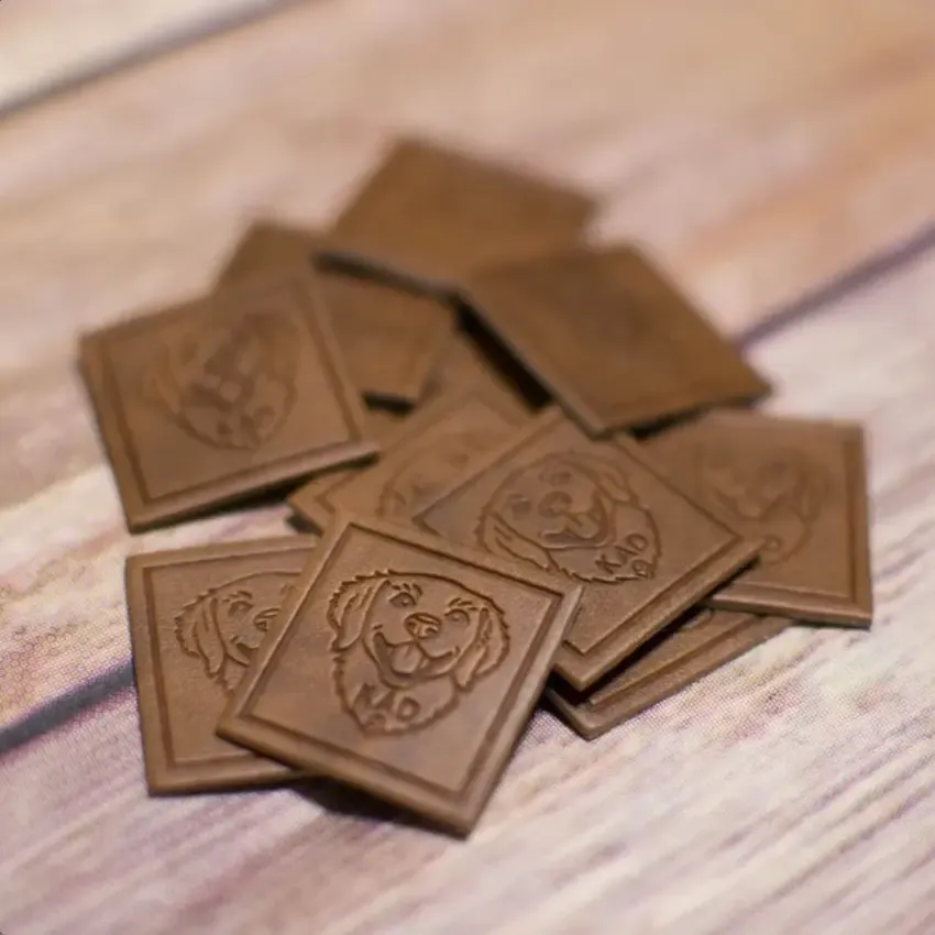 Leather patches from the live Custom Leather Patches page: small patches