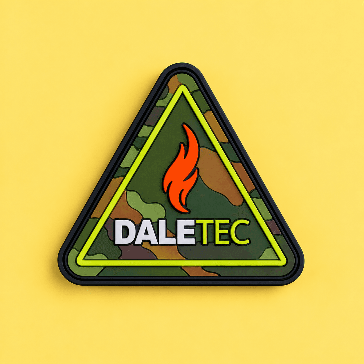 Custom triangular PVC patch with Daletech design