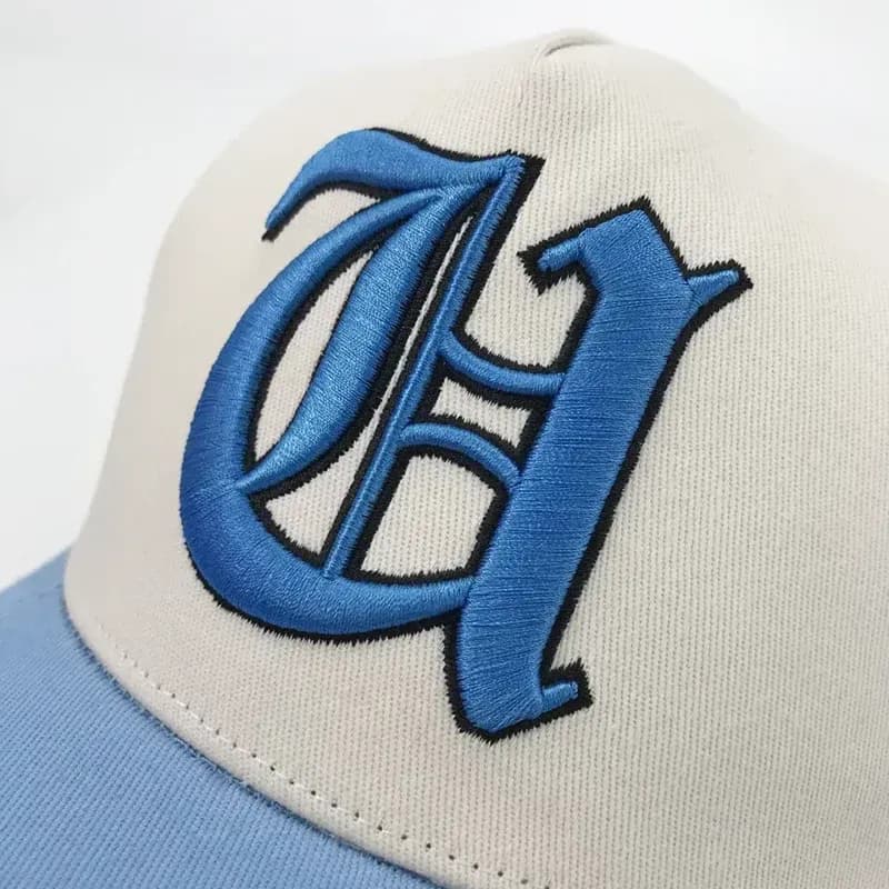 Embroidered logo on baseball hat