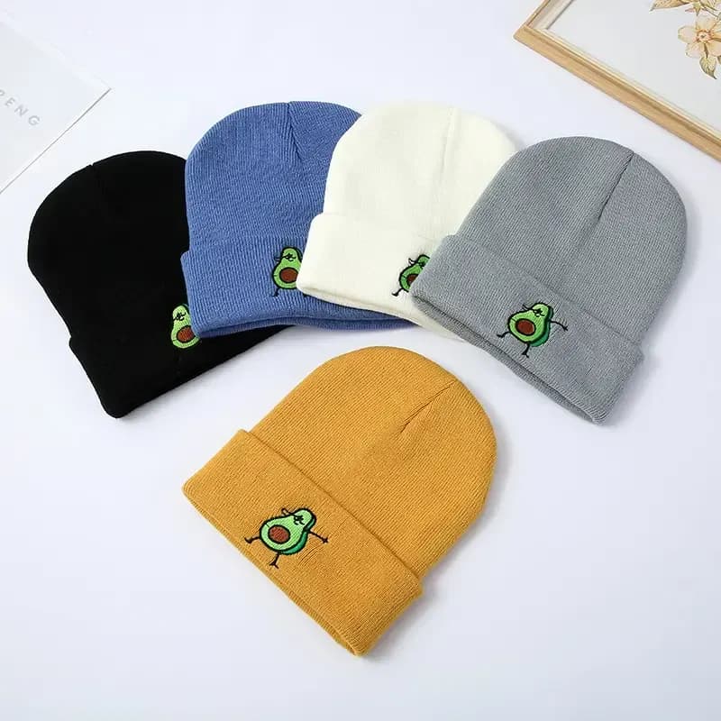 Group of custom embroidered beanies with logo