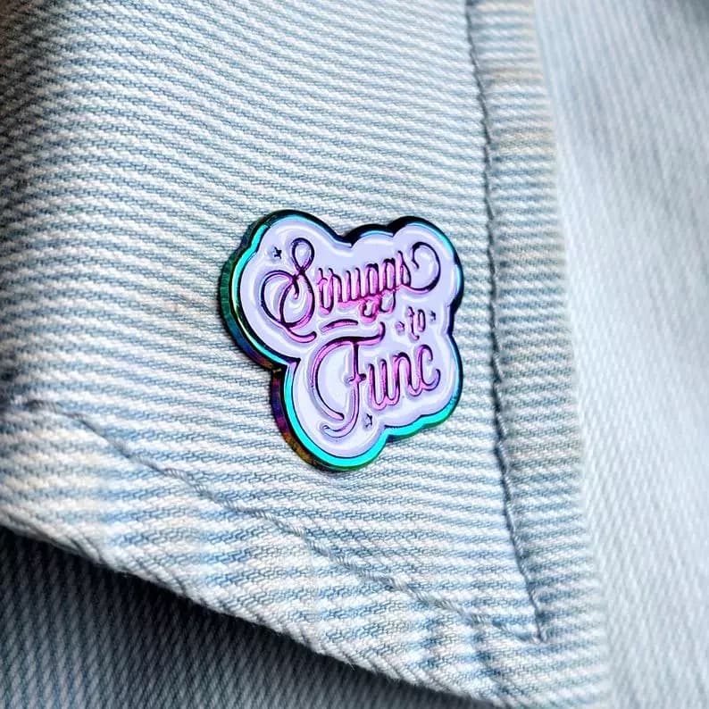 Rainbow plated pin badges from the live page: hand-made rainbow plated badges