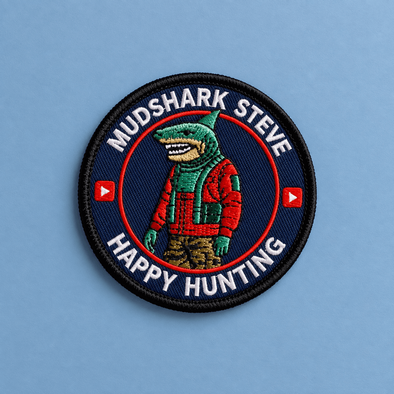 Custom embroidered patch: Mudshark Steve character design