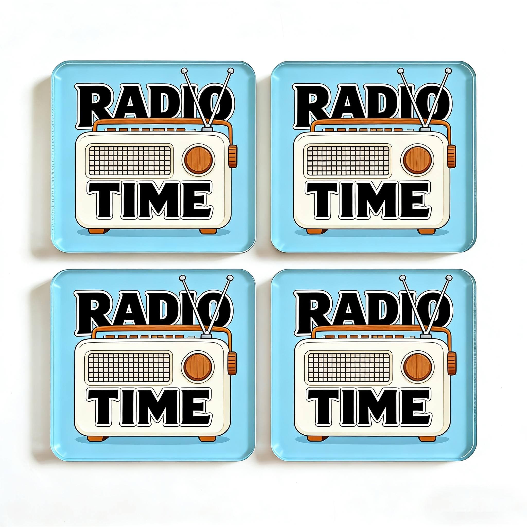 Custom acrylic fridge magnets with a retro radio design