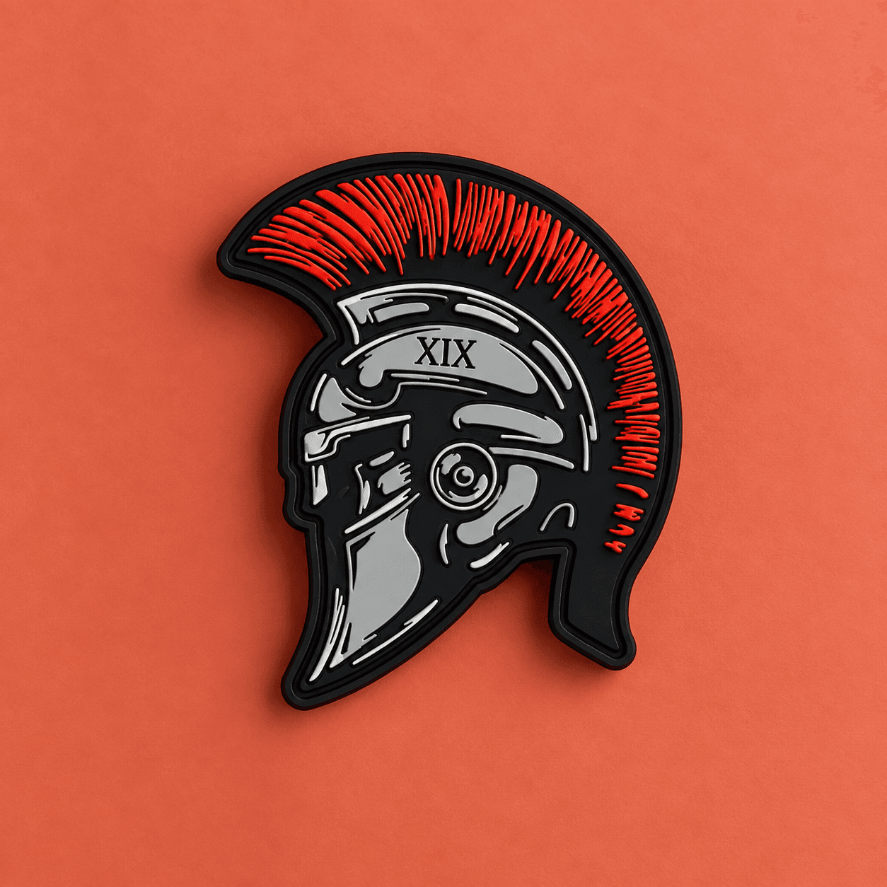 Custom PVC patch with Roman helmet design