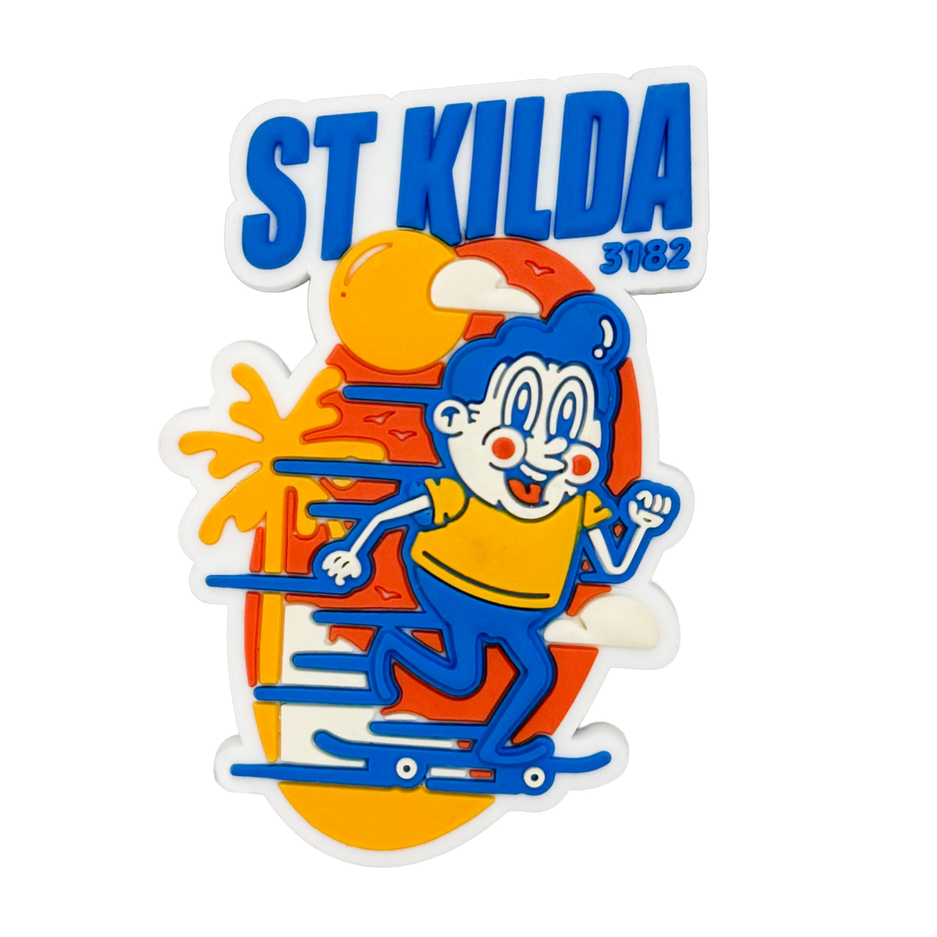 Custom character PVC fridge magnet with colourful sports artwork
