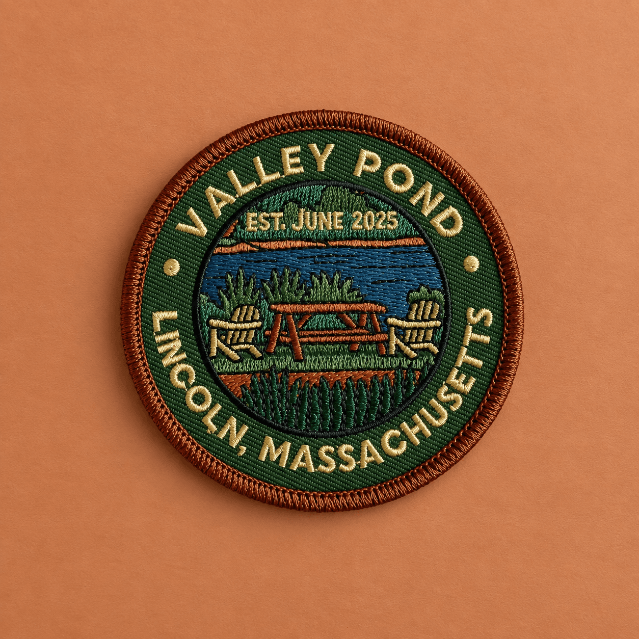 Custom embroidered patch: Valley Pond design
