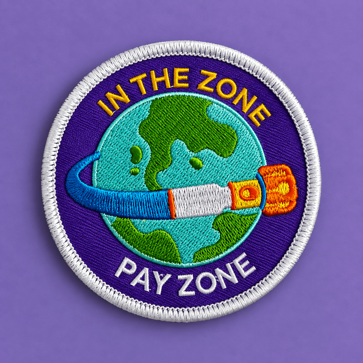 Custom embroidered patch: In The Zone rocket design