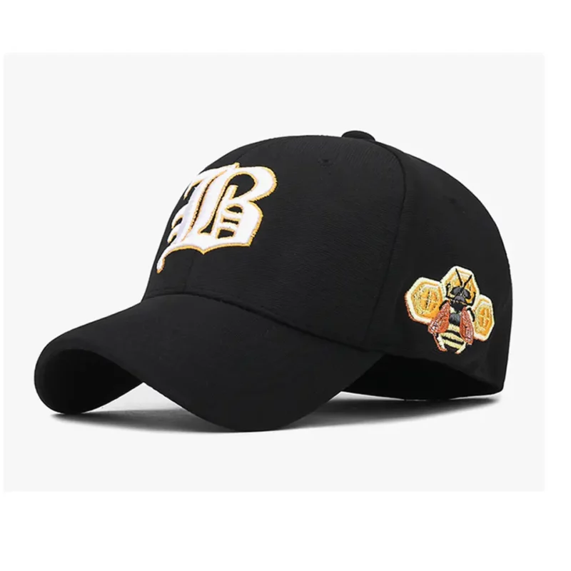 black with white baseball cap embroidered logo