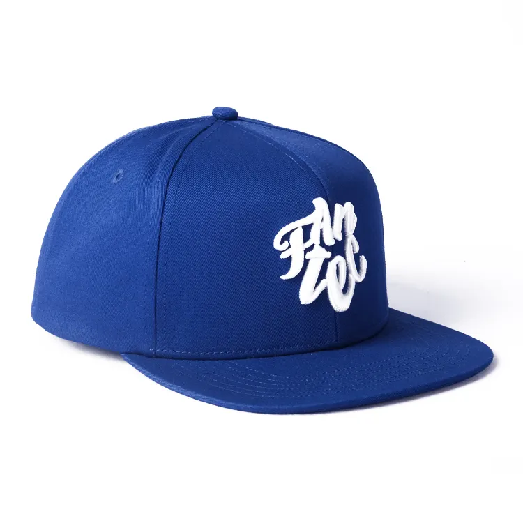 blue snapback with white embroidered logo